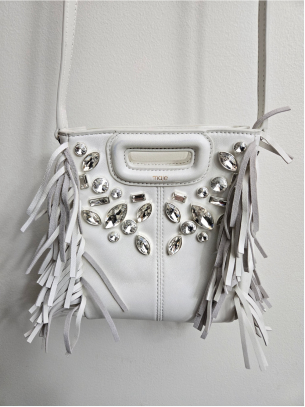 Maje Embellished Fringe Crossbody Bag, One Size, White